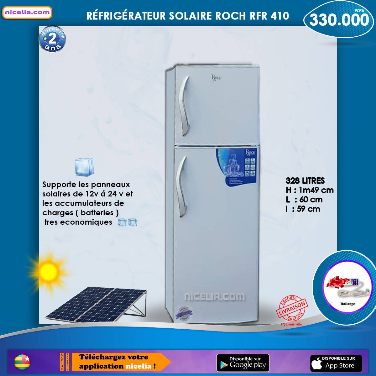 Réfrigérateur solaire Roch RFR 410